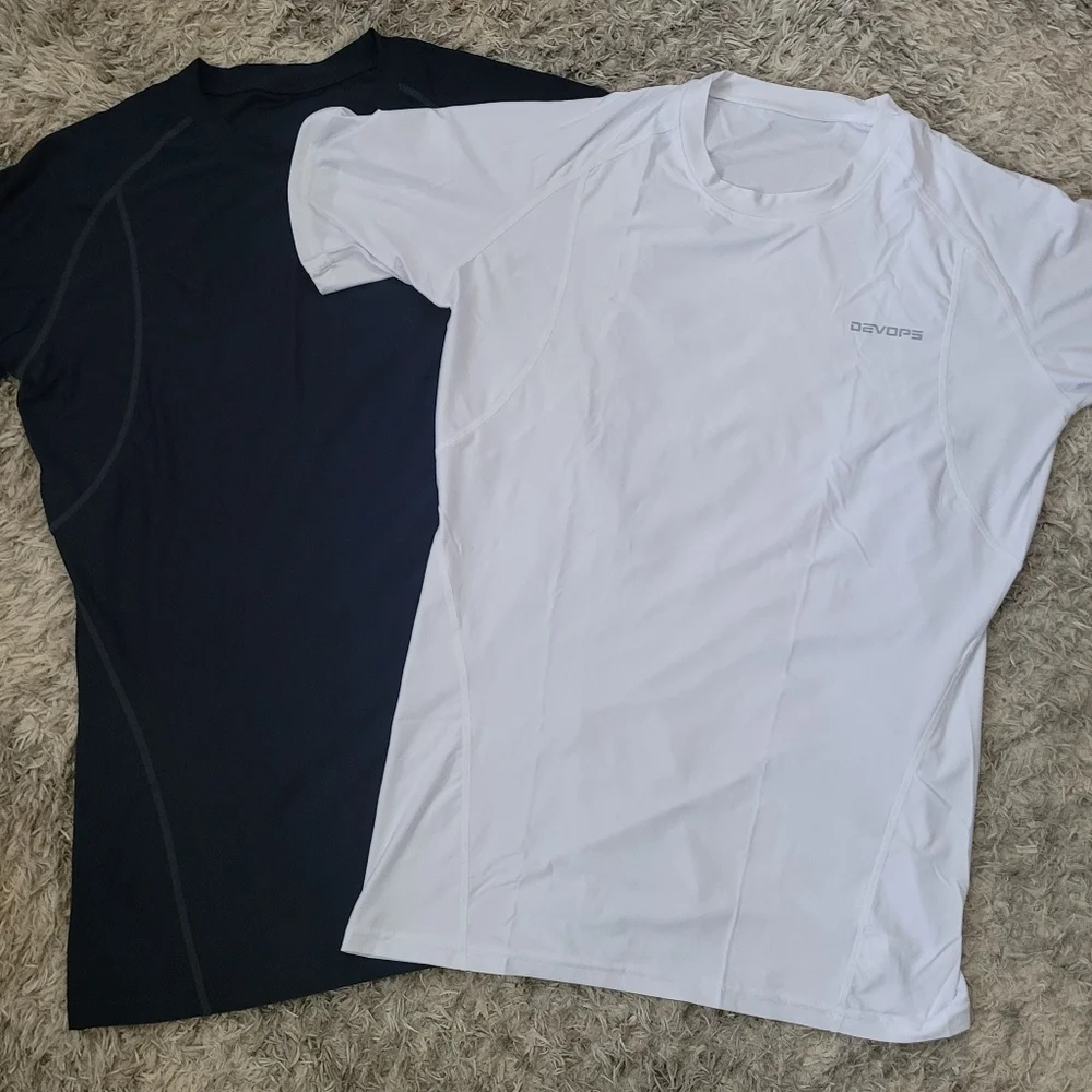 Compression Short Sleeve Base Layer - White & Navy - Picture 3 of 7